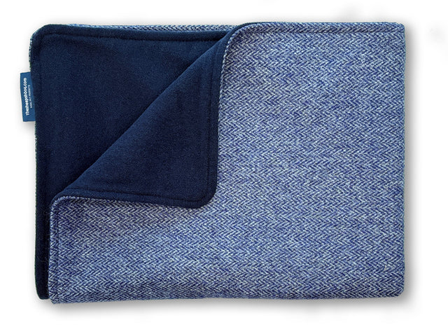 New! Blue Herringbone Tweed/Navy Wool Back Pet Blanket