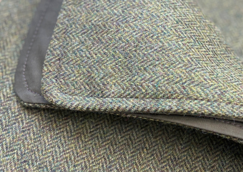 New! Olive Herringbone Tweed/Waxed Cotton Back Pet Blanket