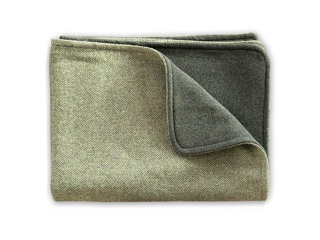 New! Olive Herringbone Tweed/Olive Wool Back Pet Blanket