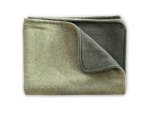 New! Olive Herringbone Tweed/Olive Wool Back Pet Blanket