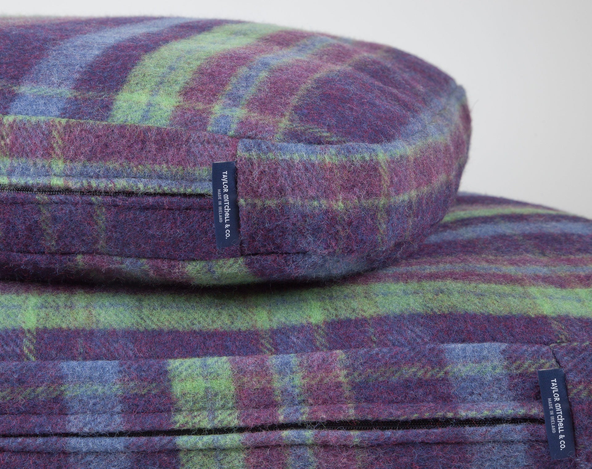 Blanket Wool Atlantic Plaid Dog Bed in Violet and Green