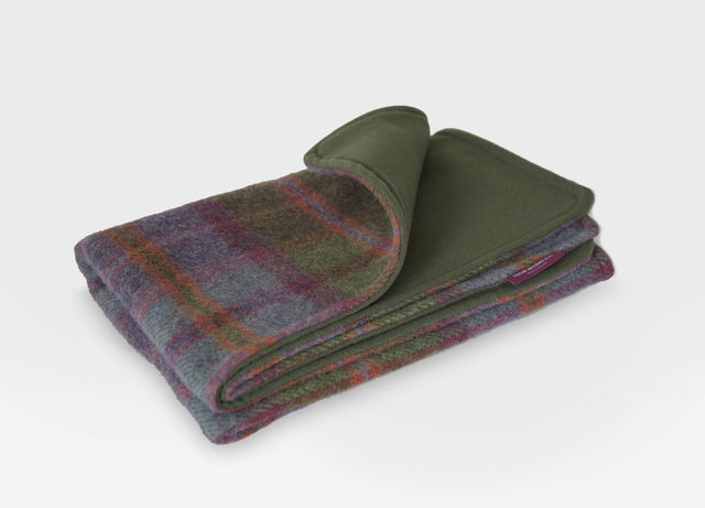 Irish Wool Blanket for Dogs in Achill Plaid and Olive Water Resistant Wool